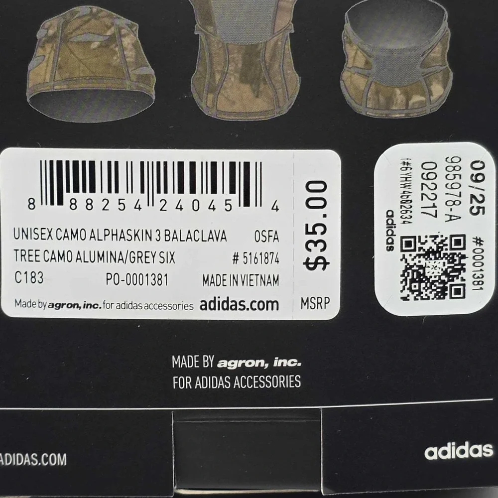 Adidas Camo Alphaskin III Balaclava Ski Mask Hood Grey Unisex OSFA New In Box